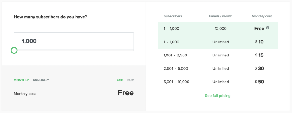 mailerlite pricing